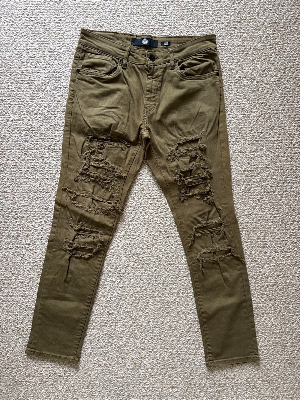 Jordan Craig Olive Skinny Ripped Men’s Jeans